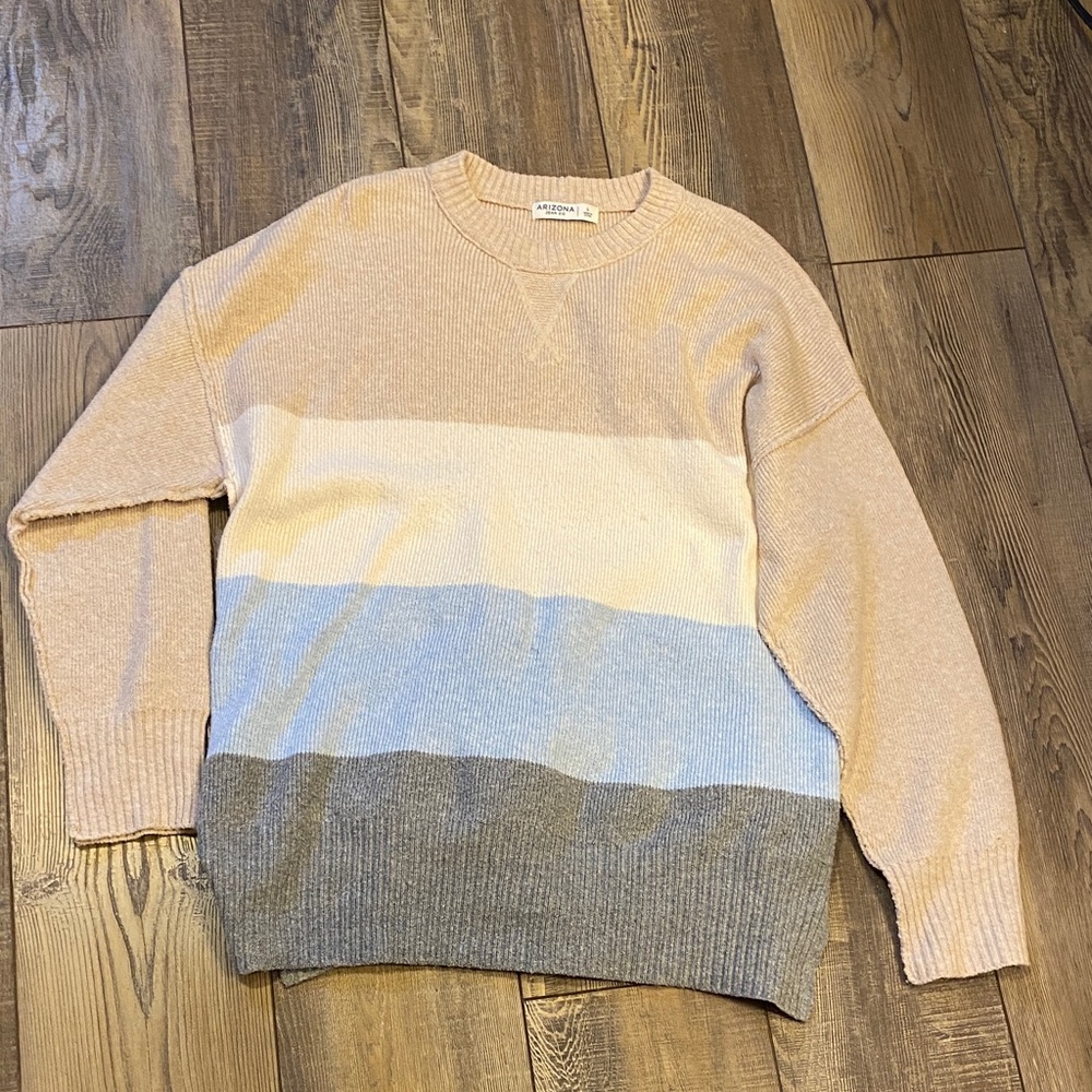 Arizona Jean Company Women's Colorblock Sweater - Tan, Cream, Blue, Gray